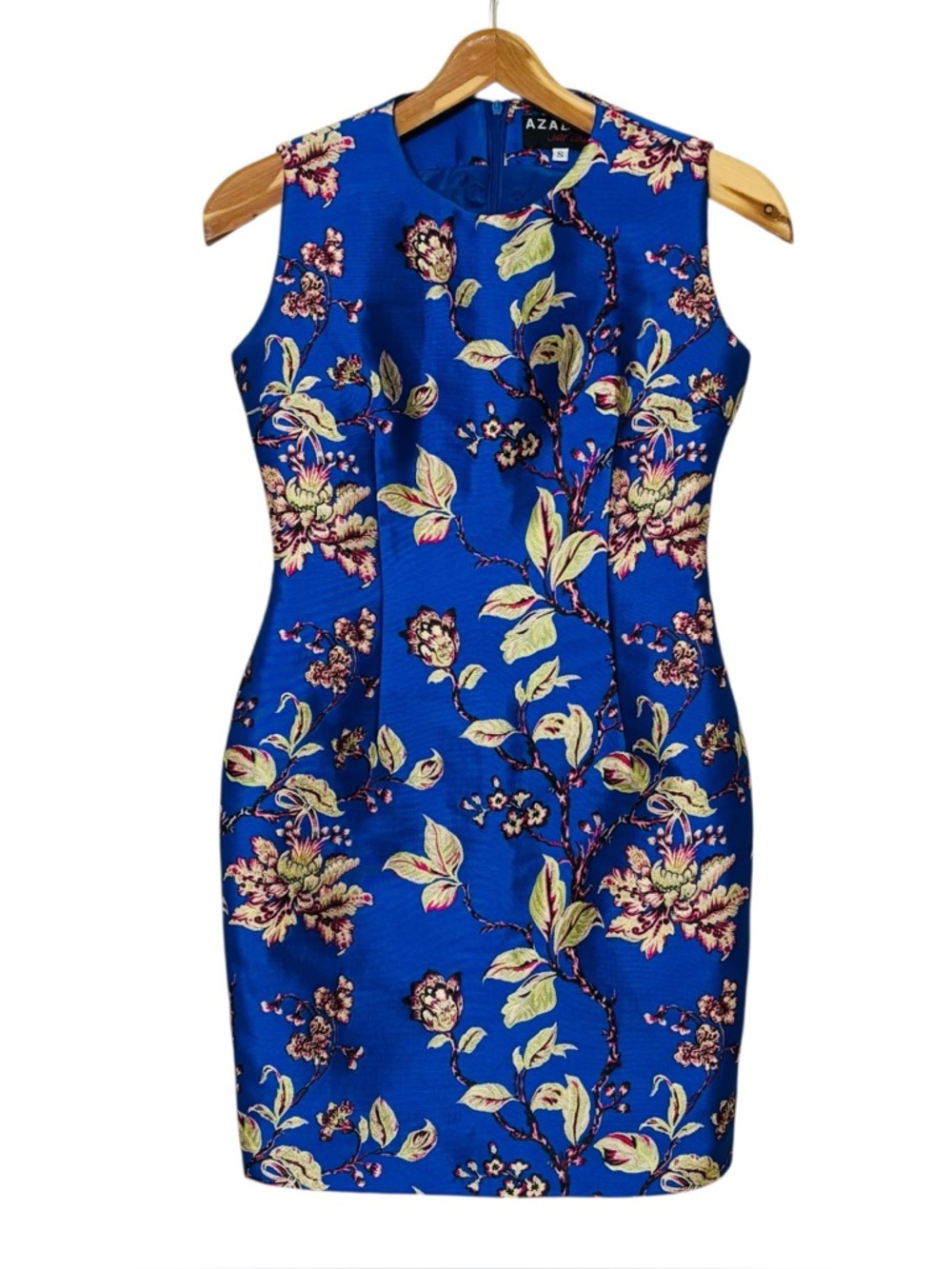 Vintage Azadeh All Day Floral Brocade Sheath Dress Womens Small Blue Brocade